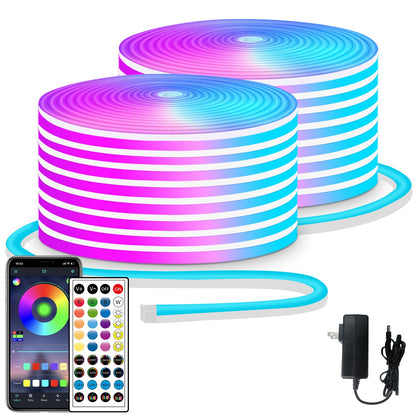 segrass 32.8ft LED neon Lights with Remote APP Control IP65 Waterproof Flexible Neon Strip Lights 24V RGB Rope Lights for Bedroom Room Outdoors Décor