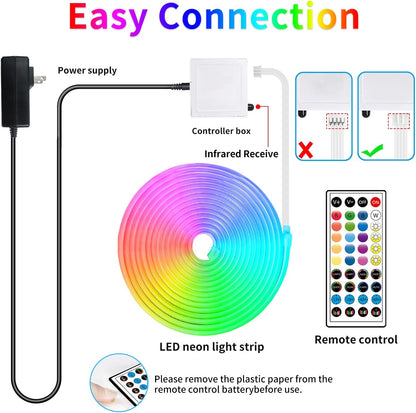 segrass 32.8ft LED neon Lights with Remote APP Control IP65 Waterproof Flexible Neon Strip Lights 24V RGB Rope Lights for Bedroom Room Outdoors Décor