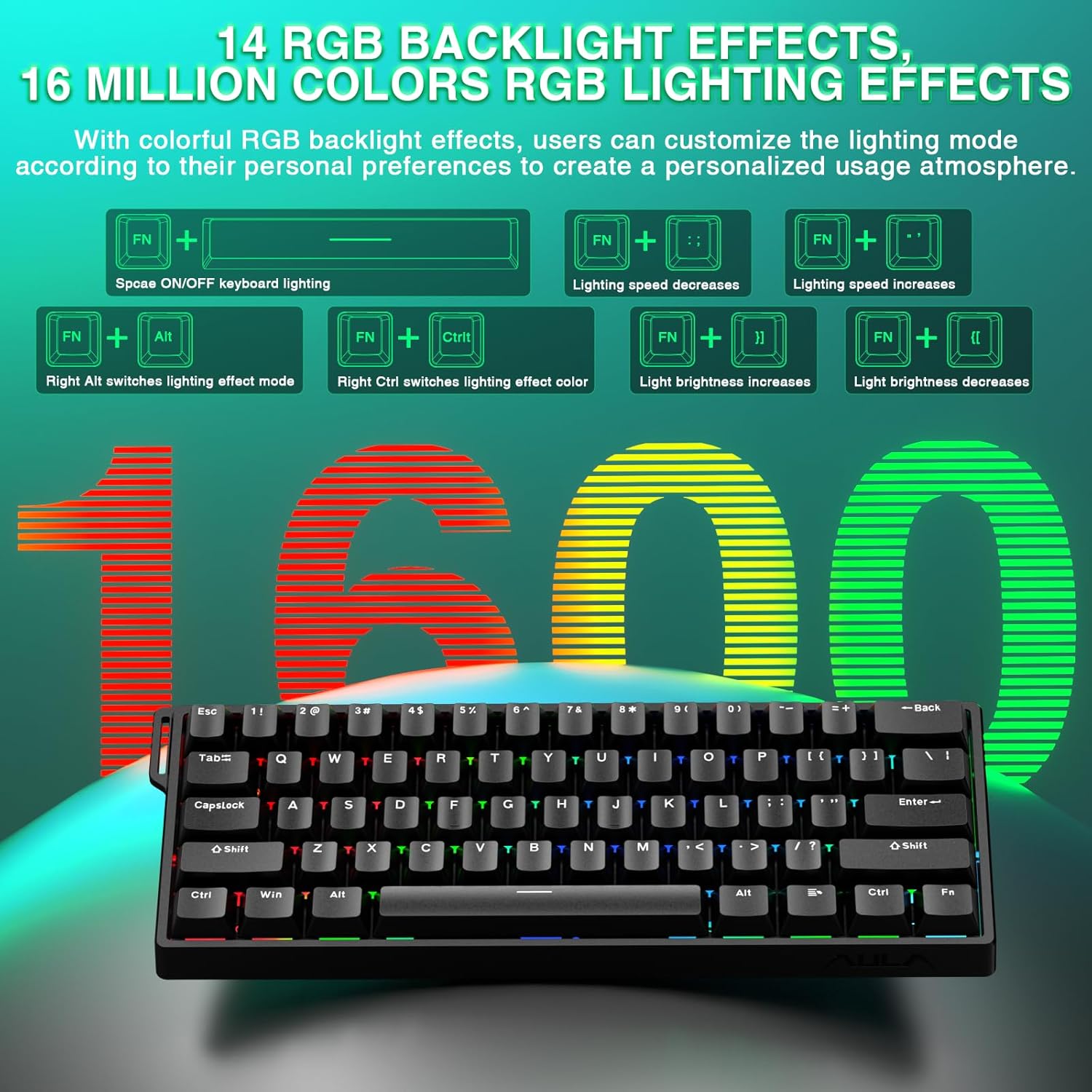 Aula WIN60 HE - 60% Mechanical Gaming Keyboard Wired, Magnetic Switch Hot Swappable, Adjustable Actuation Rapid Trigger Mode, 8000 Hz Polling Rate, RGB Small Keyboard 60 Percent Compact Design for PC
